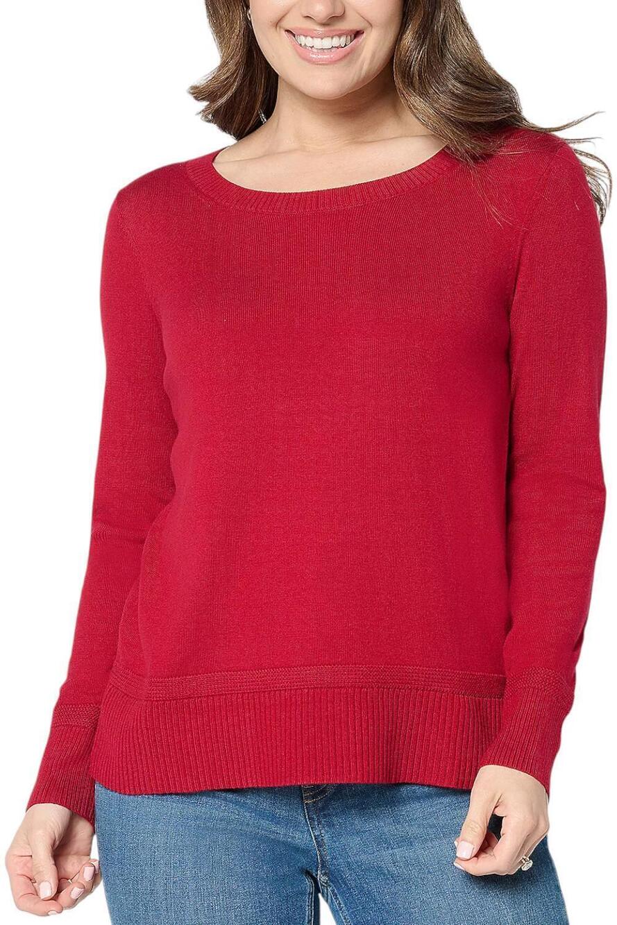 Attitudes by Renee Women's Round Neck Pullover Sweater Rio Red - Regular